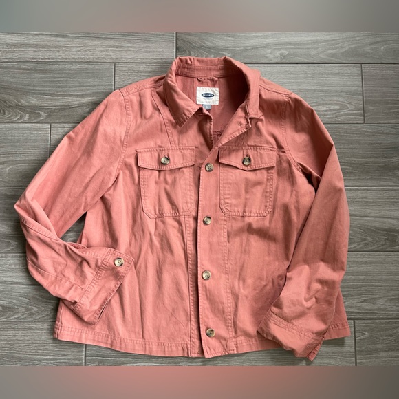 Colorful Oversized Denim Shirt/Jacket, Old Navy Size Large—Light Coral/Pink - Picture 7 of 12